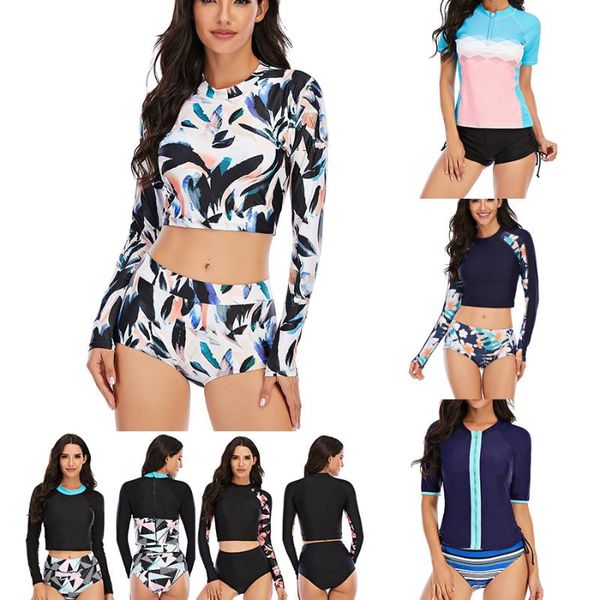 

vikionfly 2021 floral sport surfing long sleeve swimming suit for women two piece tankini swimsuits women swimwear bathing suit