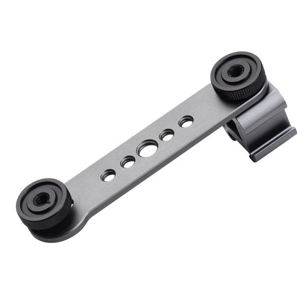 

triple cold shoe mount bracket extension bar with 1/4 inch & 3/8 inch thread for gimbal stabilizer tripod camera flash light