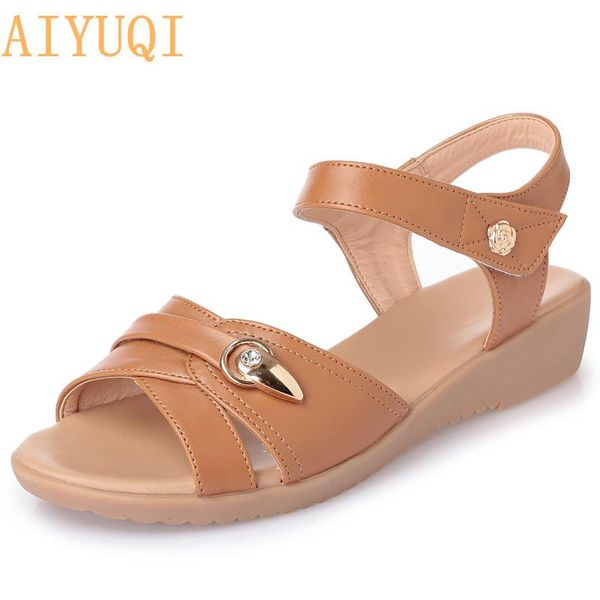 

sandals aiyuqi women summer flat 2021 open toe casual roman large size 41 42 43 mother shoes, Black