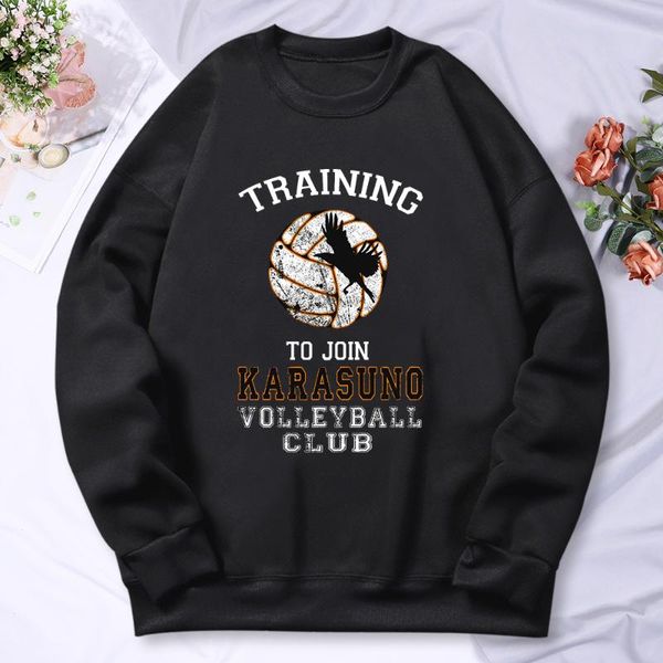 

men's hoodies & sweatshirts training to join karasuno volleyball club anime clothing man winter warm fleece hoody fashion casual oversi, Black