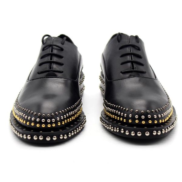 

dress shoes oxford handmade thousand rivets gentleman leather shoelace men's lace for spring, Black