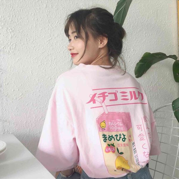

japan harajuku vintage cartoon loose women t shirt student compassionate korean kawaii tunic for, White