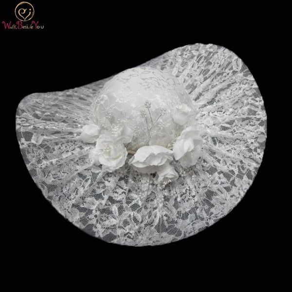 

women chic fascinator hat lace white black cocktail wedding party church headpiece fashion headwear hair accessories bride