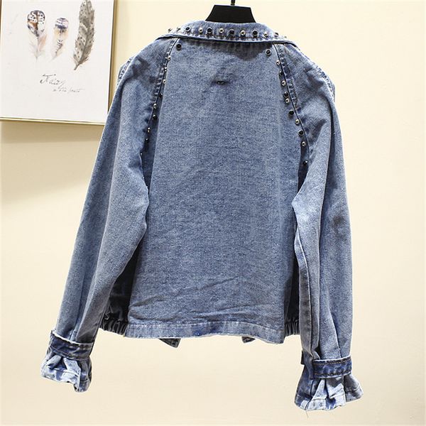

korean rivet beading denim women 2021 spring vintage long sleeve ladies jeans jacket student basic outerwear streetwear qhfp, Black;brown