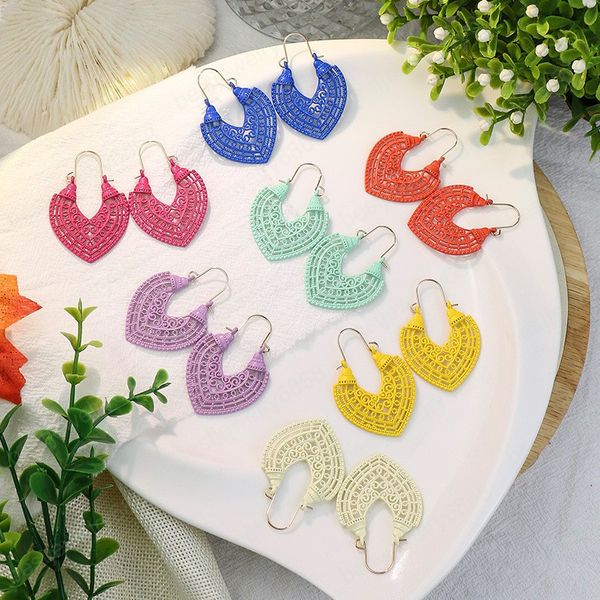 

heart shaped dangle earring for women 2021 boho jewelry fashion candy colors alloy hollow indian earrings boucle oreille femme, Silver