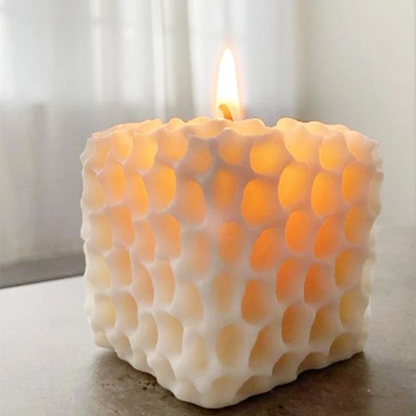 

craft tools 1pc 3d square honeycomb pattern candle mold handmade scented diy art silicone gypsum soap molds 2021