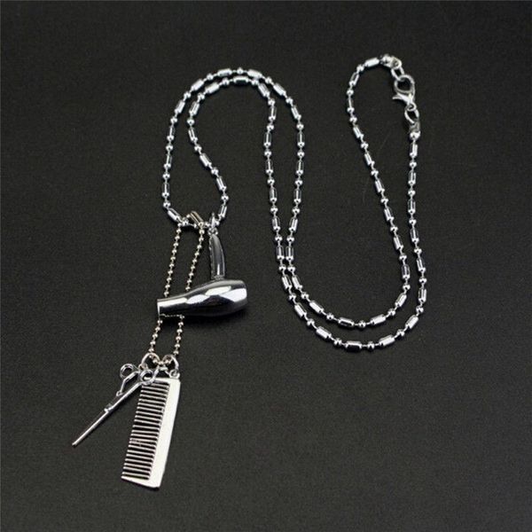 

pendant necklaces dangle for women hair dryer/scissor/comb cosmetologist dresser necklace jewelry hairdresser gift, Silver
