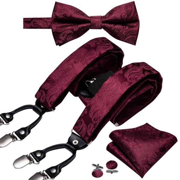 

suspender for men solid red silk bowtie set cufflinks elastic wedding suspender 6 clips bow tie for christmas party barry.wang, Black;white