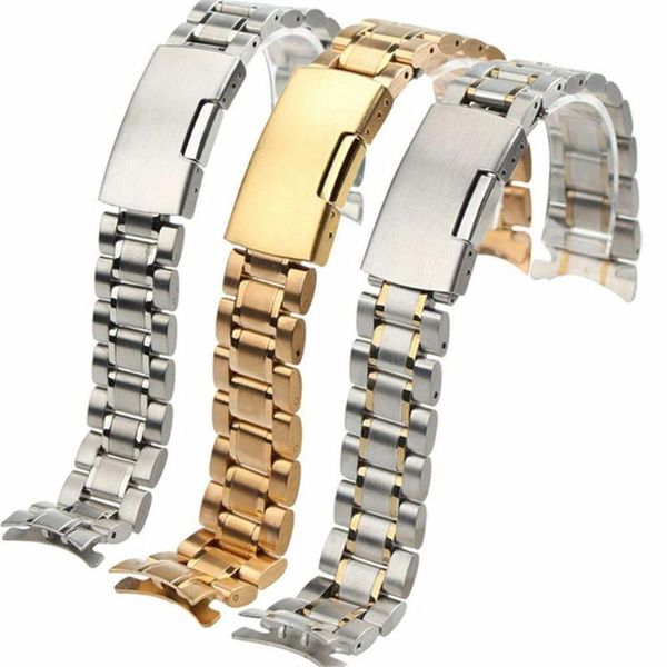 

watch bands curved end 18mm 20mm 22mm stainless steel strap band watchband replacement, Black;brown