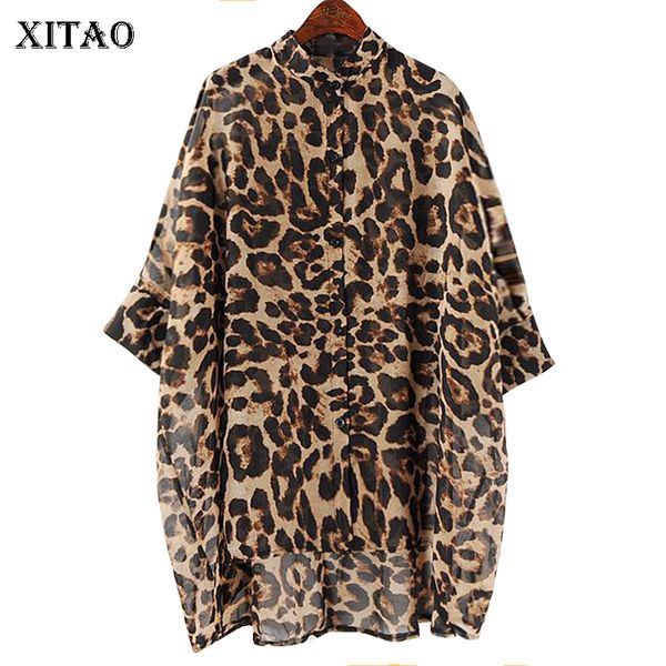 XITAO Trend Leopard Chiffon Hemd Plus Größe Lose Unregelmäßige Fledermaus Ärmel Dünne Frauen Tops Mode Frühling Sommer Blusen XJ4287 210225