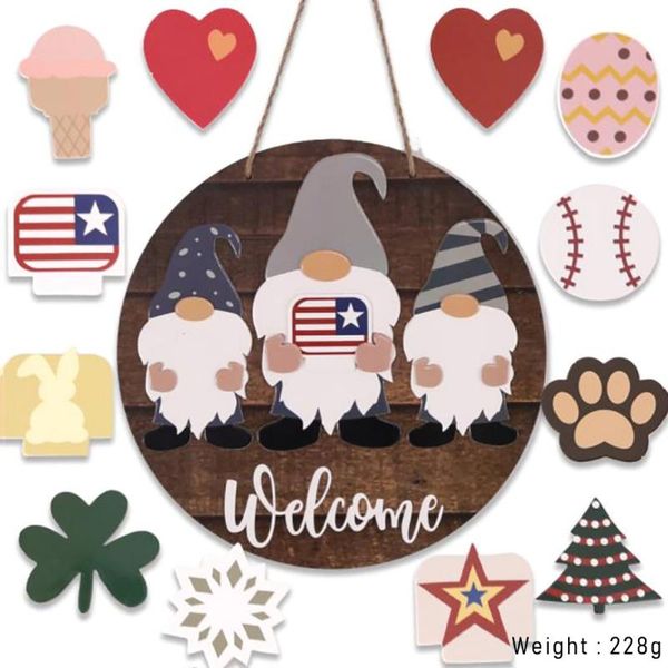 

decorative flowers & wreaths faceless doll welcome board pendant wooden triple gnome sign front door decor hanging decorations