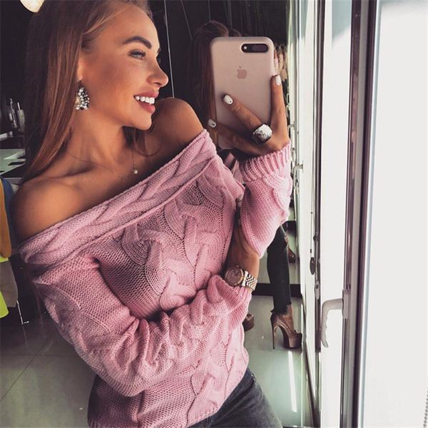 

women's sweaters women ladies off shoulder knitted twist sweater long sleeve elegant autumn streetwear jumper pullover, White;black