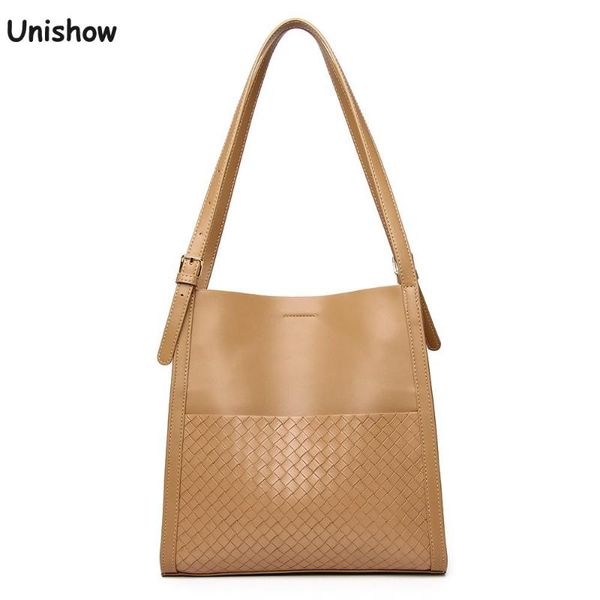 

evening bags fashion woven totes bag luxury split leather women shoulder simple casual bucket brand designer lady handbag