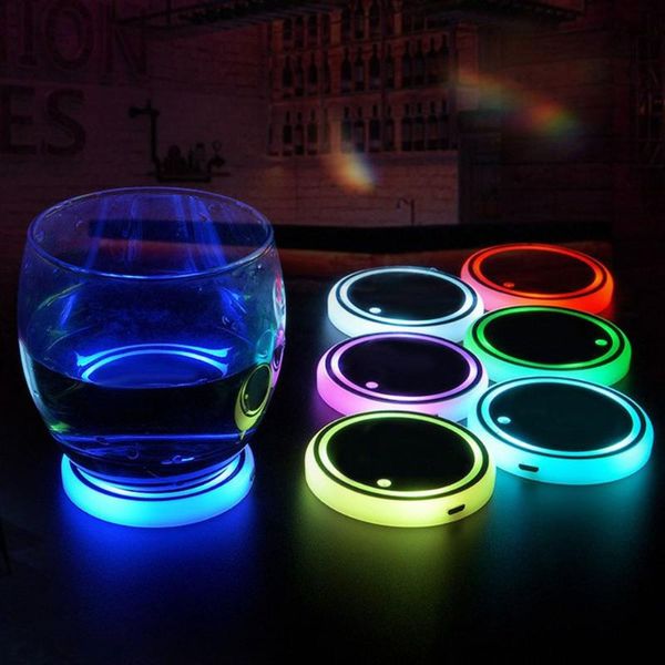 

cell phone mounts & holders 7 colors car led cup holder light mats coasters bottle atmosphere constellation backlight pads