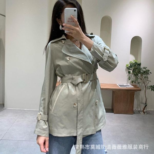 

women's trench coats 2021 autumn tooling windbreaker fashion casual double-breasted belt lapel pure color women, Tan;black