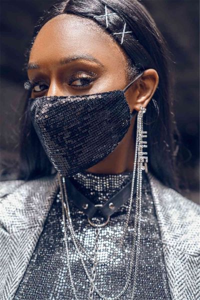 

2021 fashion trend disco show sequin colorful bead mask female 1259