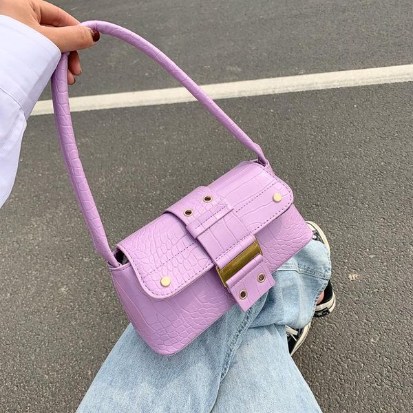 

evening bags design flap women armpit solid color buckle underarm shoulder crocodile pattern pu leather female baguette