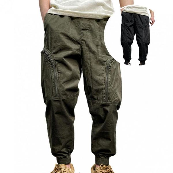 

men's pants long stylish solid color men trousers comfy pockets for sports, Black