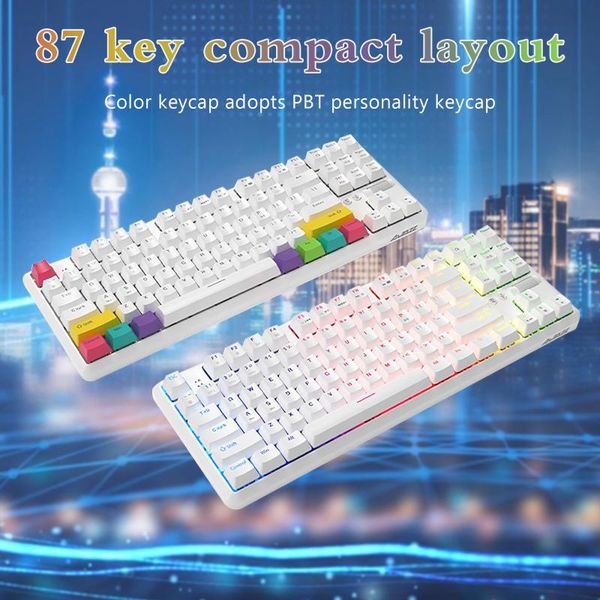 

k870t 87keys bluetooth dual mode gaming keyboard rgb wirele sbluetooth multicolor switch led backlight mechanical keyboard black