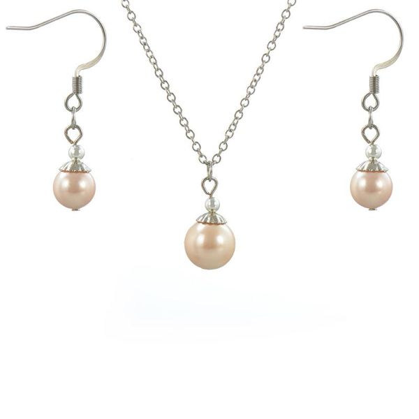 

chains pearl pendant silver chain necklace & hook earrings jewelry set for gift