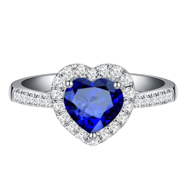 

cluster rings romantic women 925 silver jewelry heart shape sapphire zircon gemstone finger ring for wedding party accessories wholesale, Golden;silver