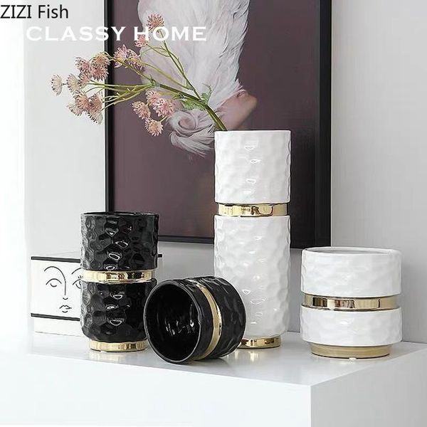 

vases black and white luxury ceramic handmade vase flower living room hydroponic plant pot geometric home decoration