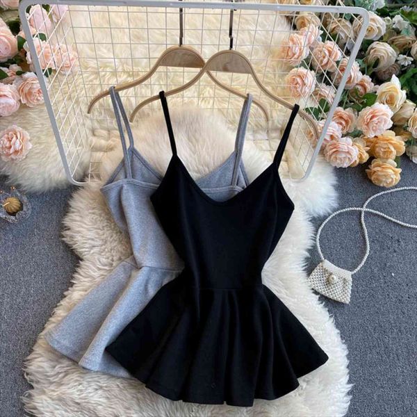 

street style womens cami spaghetti strap slim waist casual chic ruffled peplum comfortable small, White