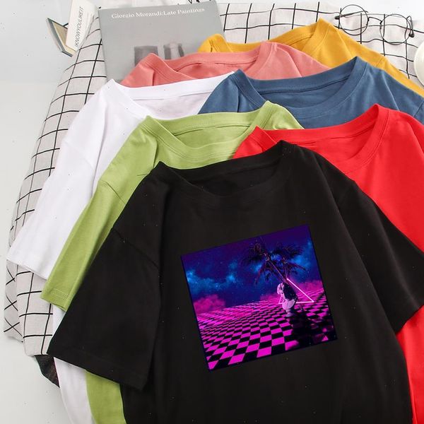 

summer new t shirt female michelangelo printing and durable womens shirt casual o neck oversize tshirt, White