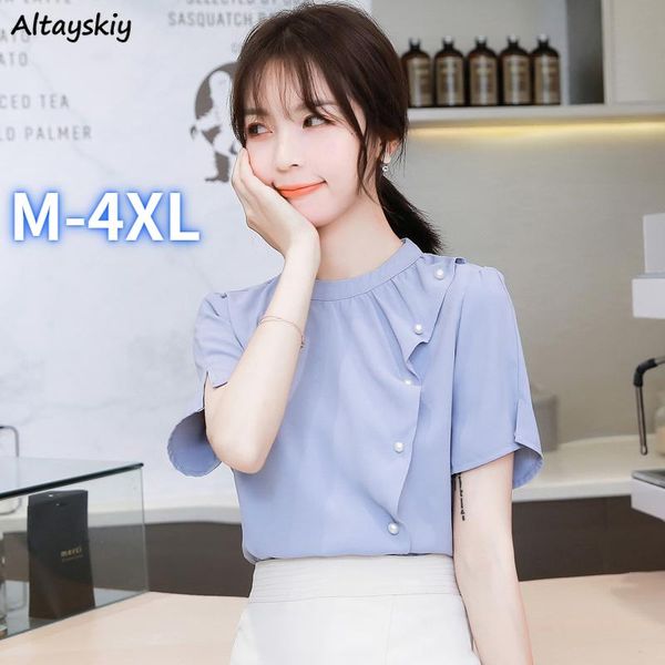 

women's blouses & shirts women fairy pearls designs elegant slim office ladies chic chiffon blouse female oversize -4xl irregular cozy, White