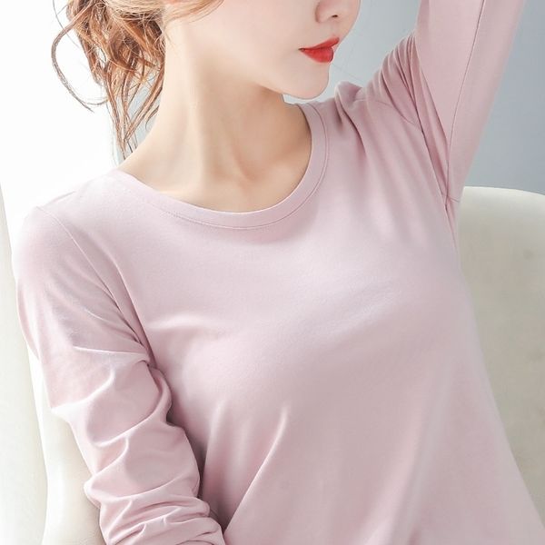 

new summer autumn women long sleeve cotton tshirs fashion ladies slim tshirts 210315, White