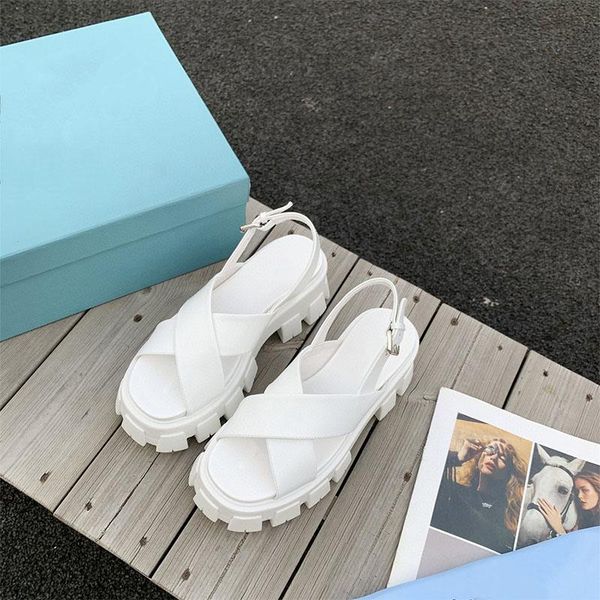 

dress shoes european 2021 summer gear platform sandals female genuine leather solid color sponge cake roman cross strap wild, Black