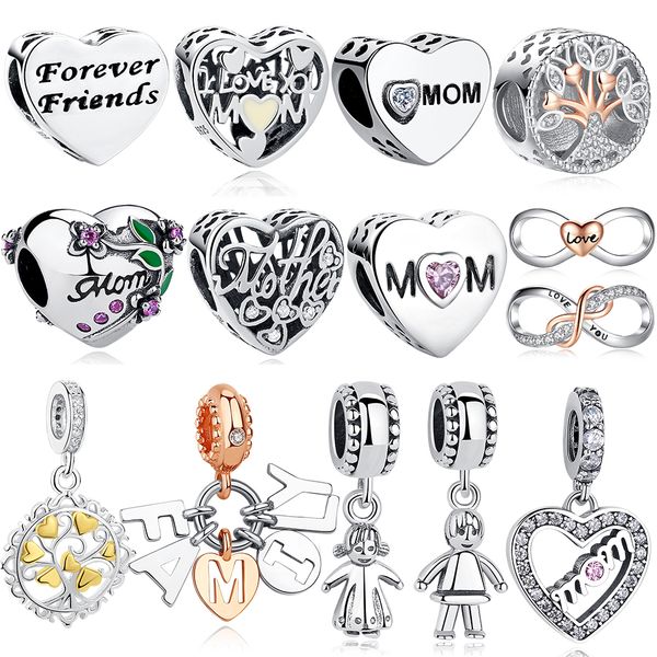 100% 925 perline in argento sterling ragazzo ragazza sorella amica famiglia infinito amore ciondola fascino adatto braccialetto Pandora originale gioielli Q0225