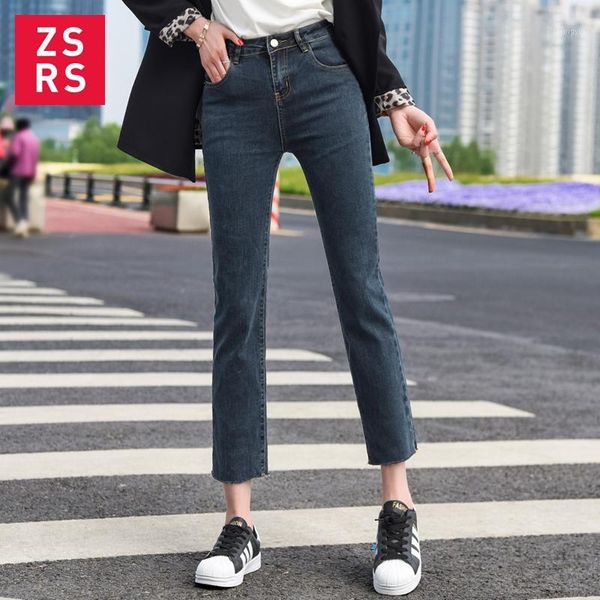 

zsrs women's jeans 2020 spring new high-waisted nine-point blue-gray loose was thin and high wild nine-point straight pants1