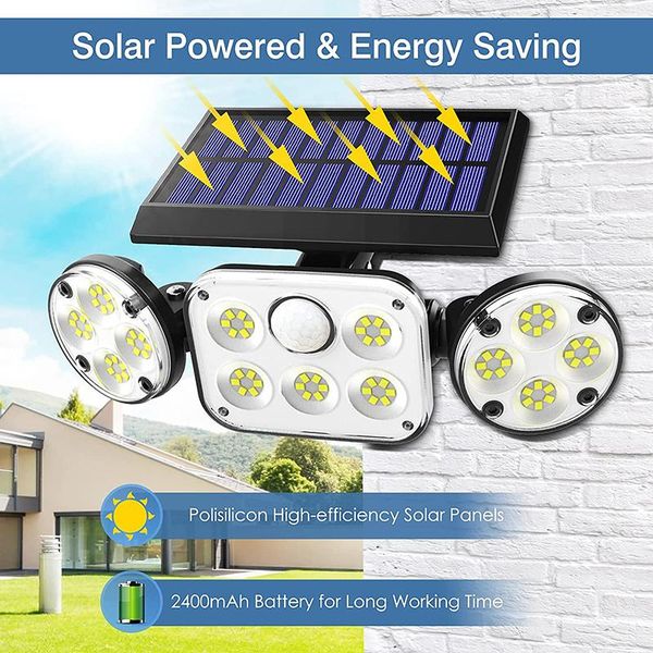 

solar lamps led lamp outdoor waterproof 3 heads motion sensor 270 wide angle powered patio stair lights