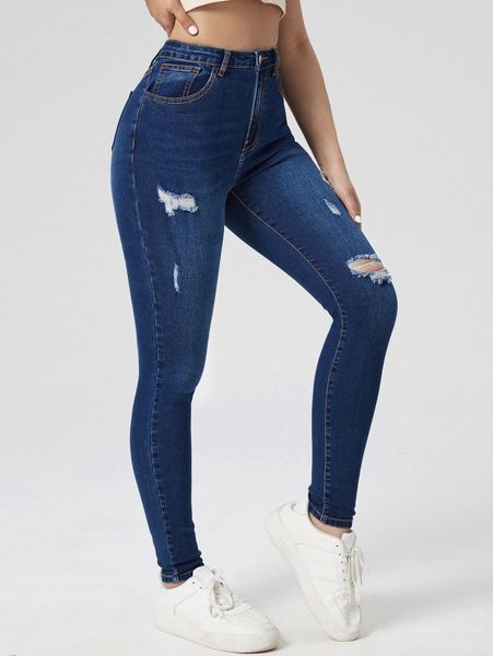

ripped detail skinny jeans c8r8#, Blue