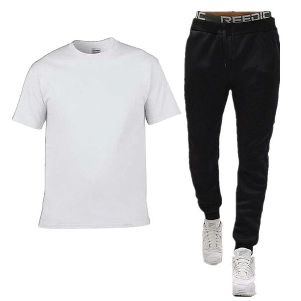 

jogging clothing 2021 summer fashion casual brand men's sportswear suit sports track short-sleeved t-shirt 2-piece set, Black;red