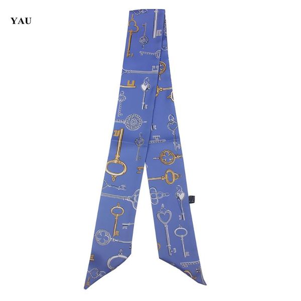 

scarves 95cm*5cm key printed small scarf women twill silk headband long bag accessories ribbon selling, Blue;gray