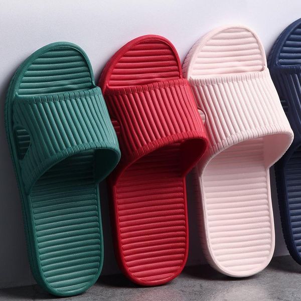 

2021 slippers for women floor antiskid summer home slippers flat bathing indoor stripe slides bathroom non-slip unisex, Black