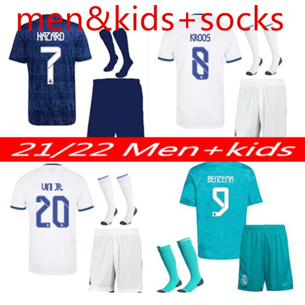 

21/22 Real Madrid soccer jerseys adult sets 2021 2022 camiseta de futbol BENZEMA MODRIC ISCO HAZARD KROOS football shirts kits, Black;yellow