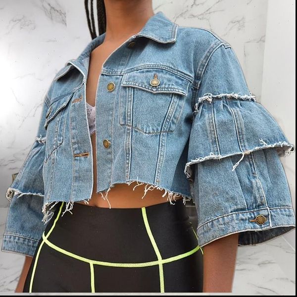 

fashion tassel denim jackets women hole boyfriend style long sleeve vintage jean jacket denim loose autumn short denim coat, Black;brown