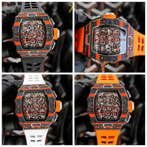 

mens luxury racing carbon fibre wristwatch movement rm11-03 flyback skeleton multicolor rubber bands transparent automatic fashion men watch, Slivery;brown