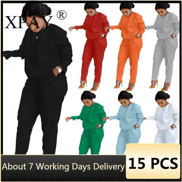 

women's two piece pants wholesale items tracksuits for women fall casul thick fabric2 set outfits pullover + pant solid color bulk lots, White