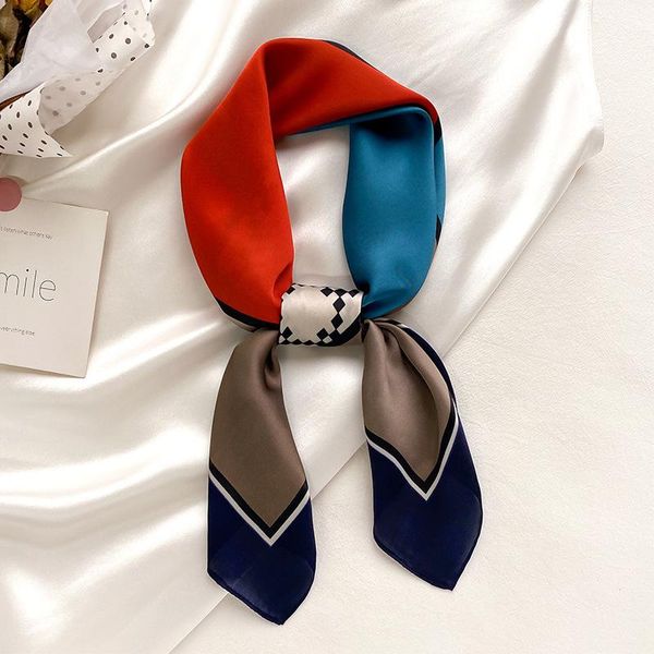 

scarves 2021 silk neck scarf for women square foulard scarfs female hairband designer print office lady neckerchief bandana, Blue;gray