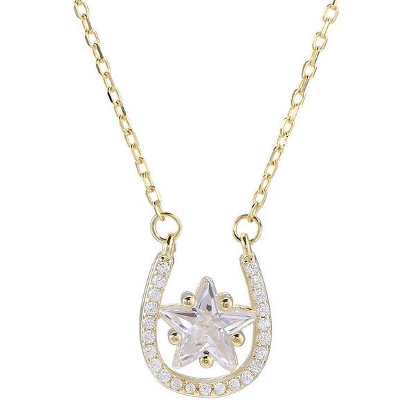 

pendant necklaces 2021 fashion women u-shaped five pointed star diamond inlaid chain necklace light luxury party jewelry, Silver