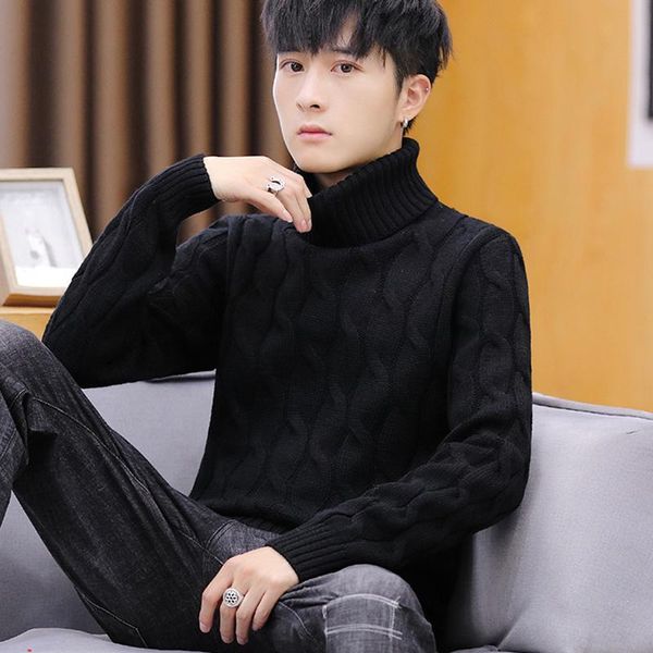 

men's sweaters autumn and winter sweater korean version of the high neck simple atmosphere handsome base, White;black