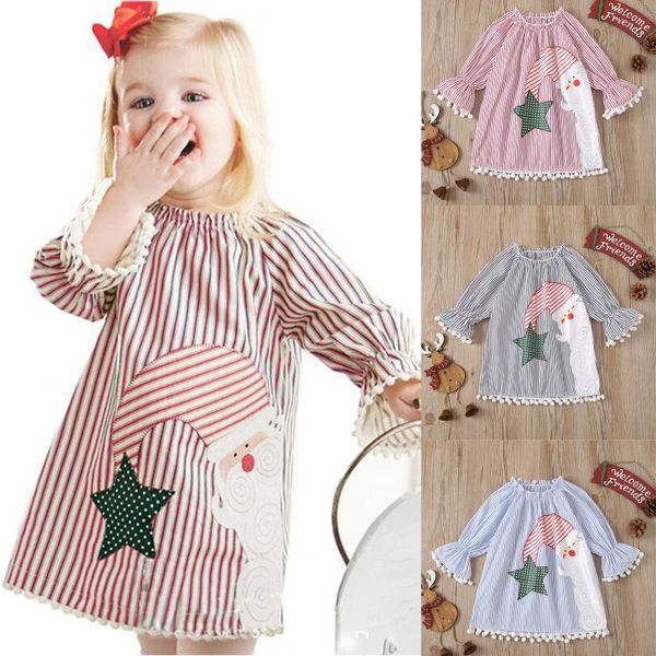 

girl's dresses infant baby kids girls christmas xmas dress santa claus striped casual princess toddler for, Red;yellow