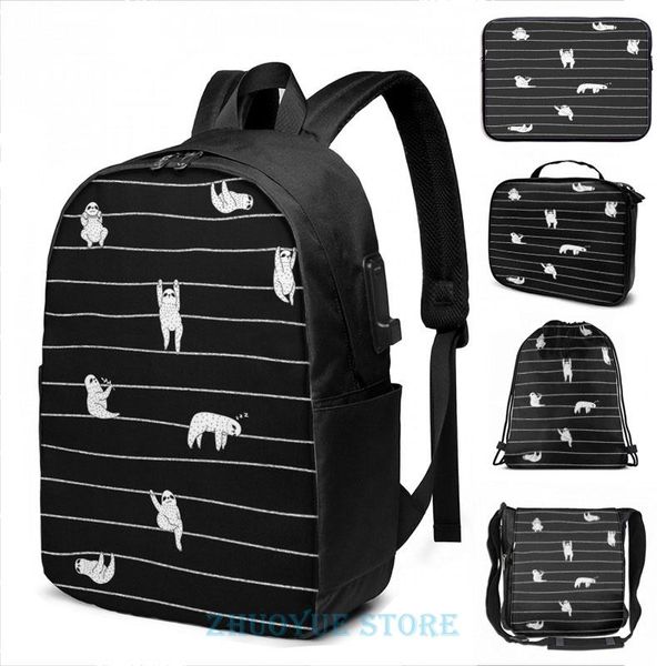 

backpack funny graphic print sloth stripe usb charge men school bags women bag travel laptop