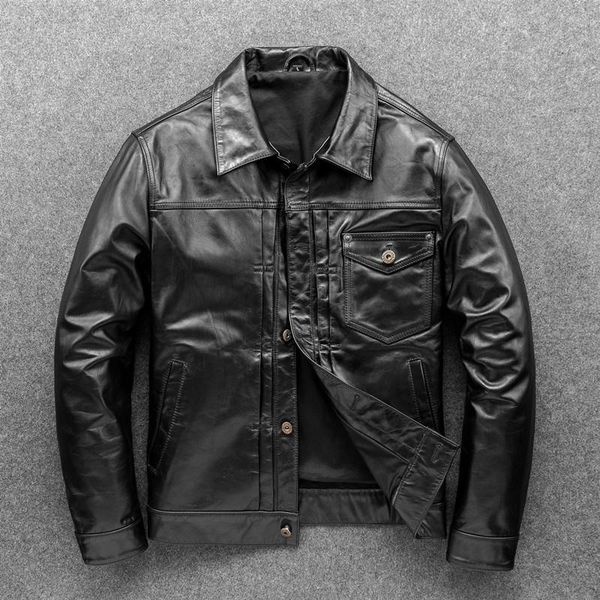 

men's leather & faux vintage horsehide horse skin genuine jacket west cowboy coat super quality soft, Black