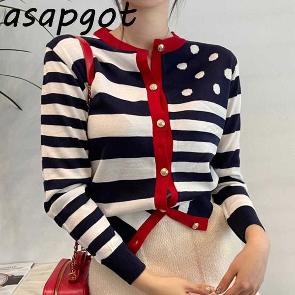 

women's clothing sweaters&jumpers cardigan contrast single-breasted casual irregular striped knitted sweater long-sleeved o neck 210610, White;black