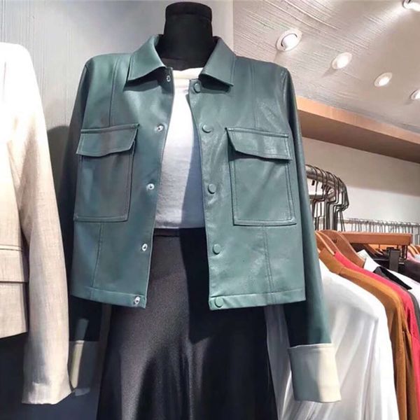 

20212021 spring new locomotive net red women's autumn fashion leather jacket, Black